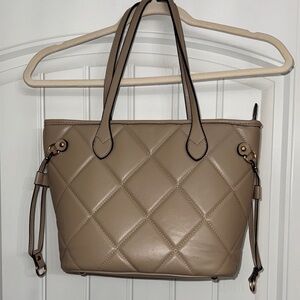 Taupe Quilted Tote Bag